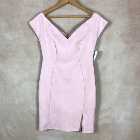 CHARLOTTE RUSSE Sweetheart Neck Pink Faux-Suede Sheath Dress NWT L - Picture 6 of 7